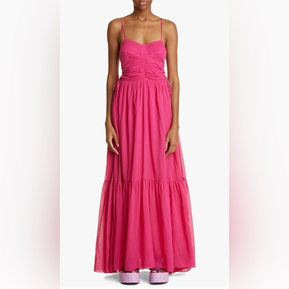Isabel Marant Toile Giana Fuchsia Tiered Cotton Maxi Dress Nwt Size 38 Us 6